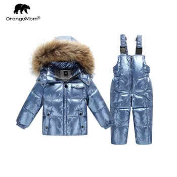 -30℃ orangemom Krievijas ziemas jaka meitenēm zēnu mēteļi & virsdrēbes , silts, pīļu dūnas bērniem zēnu drēbes spīdīgu parka slēpošanas snowsuit