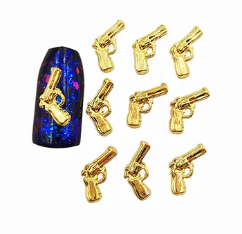 3D Nagu Apdare Uzlīme Pistole Formas Nagu Manikīram, Dekoratīvās Šarmu Sakausējuma Nagu Uzlīmes Zelta, Sudraba Lielas Lielgabals Punk Piederumi