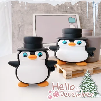 3D Pingvīns Cute Karikatūra Par Apple AirPods 1 2 3 Pro Uzlādes Mīksta Silikona Vāciņu Bezvadu Bluetooth Austiņas Gadījumā