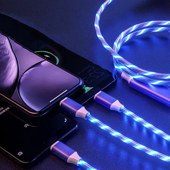 3in1 USB Kabelis priekš iPhone XS X XR 8 7 6 Kabeļu Plūsmas Micro USB C Tipa Kabelis Samsung S8 S9 Ātrās Uzlādes Kabelis 2A Lādētāja Vads