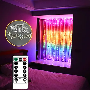 3x3m LED Pasaku Aizkaru Gaismas Tālvadības pults USB Vainags String Deg Mājas Guļamistabas Logu, Svētku Dekorēšana āķis Dizains