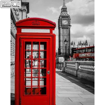 5D DIY Dimanta Glezniecības Ainavas Londonas Sarkana Telefona Būdiņā,Sarkans Autobuss Mozaīkas krustdūrienu Izšuvumi Dekorācijas Big Ben