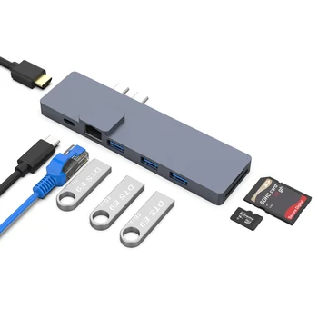 8 1 C Tipa Rumbu Adapteris ar Thunderbolt 3 4K IZŠĶIRTSPĒJAS 3 USB 3.0 Pieslēgvietām, SD TF Karšu Lasītājs HD, USB-C centrs MacBook Pro 2018 2019