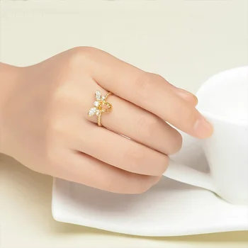 925 sterling sudraba gredzens sievietēm Dabas Ametrine akmens rotaslietas 18K zelta pārklājumu dārgakmens gredzeni, Modes mazo bišu mīļāko dāvanu