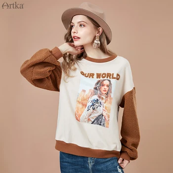 ARTKA 2019. gada Rudenī Jaunā Sieviešu Krekls O-veida Kakla Džemperis Ikdienas Krekli Modes Drukāt Vilnas Piedurknēm Sieviešu Krekls VA10986Q