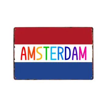 Amsterdamas Metāla zīmju Plāksnes Vintage Skārda Plakātu, Bārs Apdares, Dekoratīvie Metāla Plāksnes Noplucis Šiks Mājas Dekoru 20x30cm