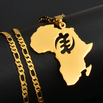 Anniyo Āfrikas Karte Simbols Kulons Kaklarotas Sievietēm, Vīriešiem, Zelta Krāsa Nerūsējošā Tērauda Adinkra Gye Nyame Etniskā Rotaslietas Gana #128821
