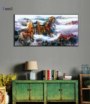 Anotācija Kalnu Ainavas Iedvesmo Audekla Gleznas Ķīnas Mūris Mākslas Attēlus, Plakātu Drukāšana, lai Dzīvojamās Istabas Mājas Birojs Dekori