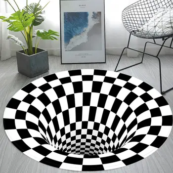 Apaļā paklāju melnā un baltā 3D filtra modelis paklāju datora krēsla spilvenu piekārtiem grozu paklāju dzīvojamā istaba guļamistaba mat