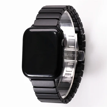 Apple Skatīties 38 40 42 44mm gluda, matēta melna un balta keramikas siksna aproce aproce iwatch series1 2 3 4 5 watch band
