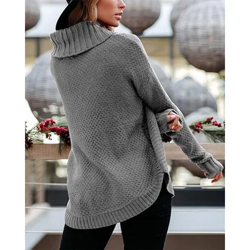 Augstu uzrullētu apkakli sievietēm garām piedurknēm dimanta pārbaudīt džemperis ar augstu apkakli, dāmas džemperis rudenī un ziemā silts džemperis melnā augstu uzrullētu apkakli