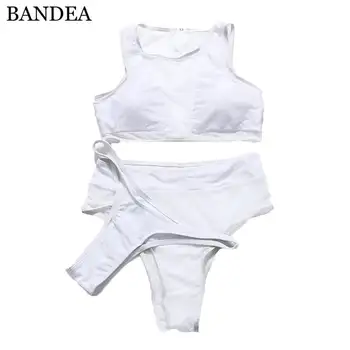 BANDEA Cietā Bikini Komplekts Plus Lieluma Sieviešu peldkostīms ar Augstu Apkakli, Peldkostīmi Sieviešu Acu Biquini Sandales Apakšā High Cut Peldkostīmu