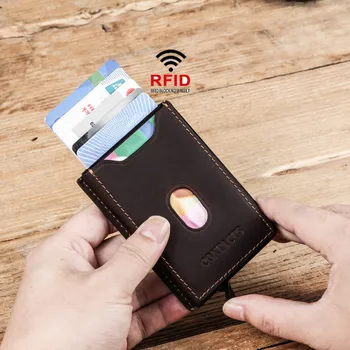 BISI GORO 2020. gadam Vīriešiem un Sievietēm Smart Seifs Vintage Govs Ādas Kredītkartes Īpašnieks RFID Pretbloķēšanas Auto Pop-up Alumīnija Kartes Gadījumā