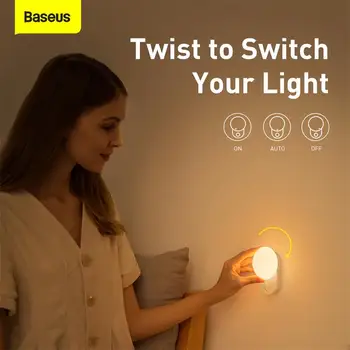 Baseus Nakts Gaisma Kustības Sensors LED Moom Lampas Sienas Guļamistabā Kopmītnes istabiņā Gultas Kāpņu USB Lādējamu Indukcijas Nakts Gaismas