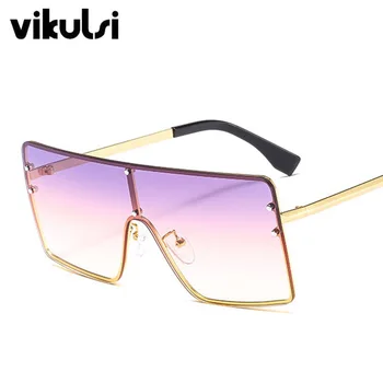 Bez apmales Lielizmēra Kvadrātveida Sieviešu Saulesbrilles Vīriešiem Zīmola Dizainere Metāla Rāmis Slīpuma Saules Brilles Sieviešu Vairogs Toņos UV400