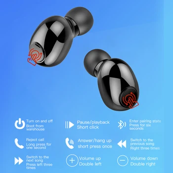 Bezvadu Bluetooth Austiņas TWS 5.0 Austiņas 2200mAh Uzlādes Bankas 9D Stereo Skaņas Austiņas Ūdensizturīgs Earbuds ar Mic T8