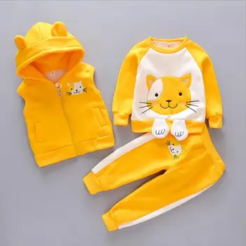 BibiCola Baby Girl apģērbu Komplekti bērniem 3PCS mētelis+ T krekls + Bikses bērniem Cute Princese Sirds formas Drukas Loku baby girl tērpiem