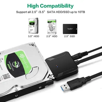 Black USB 3.0 SATA adapteri pārveidotājs kabelis 22pin sataIII, lai USB3 adapteriem, 2.5 