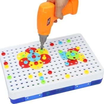 Bērniem Urbt Rotaļlietas 3D DIY Puzzle Izlikties, Instrumenti, Rotaļlietas Radošo Bērnu CILMES Izglītības Rotaļlieta Elektrisko Urbi Skrūves Mozaīkas Veidot Puzzle