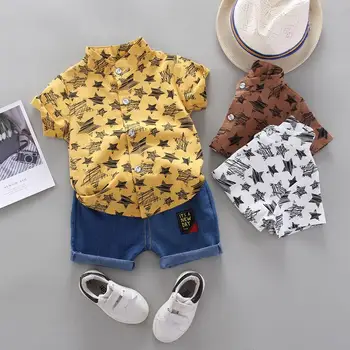 Bērnu Apģērbu Komplekts Bērnu Zēniem Cute Vasaras T-Krekls, Bikses Bērniem Īsām Piedurknēm Zvaigznes Modelis, Krekls, Tops+ Džinsa Bikses Kopa roupa infantil