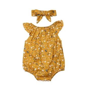 Bērnu Vasaras Apģērbu Jaundzimušā bērna Baby Girl Apģērbu bez Piedurknēm, ar Ziedu rakstu Bodysuit Galvu 2GAB Jumpsuit Playsuit Apģērbs