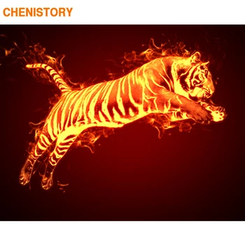 CHENISTORY Kadru Attēlu Fire Tiger DIY Krāsošana Ar Numuriem Dzīvniekiem Krāsošana Ar Numuriem, Mūsdienīga Sienas Māksla, Audekla, Gleznojums Mākslas