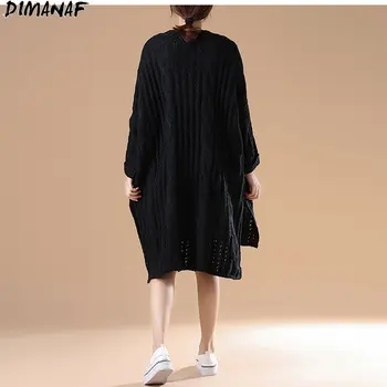 DIMANAF Plus Lieluma Džemperis Sievietēm Adīšanas Džemperi Ilgi Stila Sabiezējums Silts Modes Gadījuma Vintage Ziemas Zaudēt Jauno Gadu Kleita