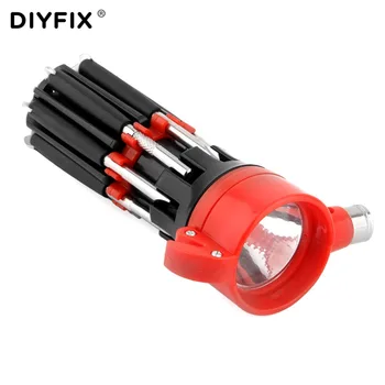DIYFIX Portatīvo 8 1 Skrūvgriežu Komplekts ar 6 Gan Gala Spēcīgs LED Lukturis avārijas Dzīves āmuru Daudzfunkcionāls āra rīku komplekts