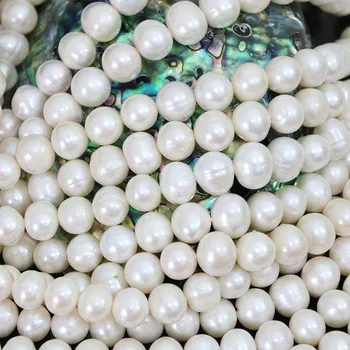 Dabas skaista balta saldūdens nearround pērle, 9-10mm sievietēm fit diy kaklarota, aproce rotaslietas zaudēt krelles 15inch B1394