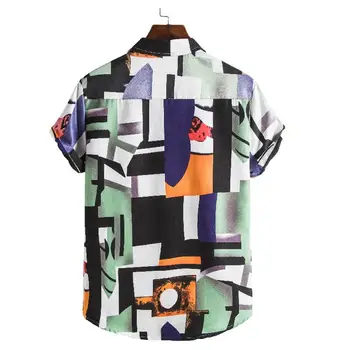 De los hombres de impresión camisa playa camisa Gadījuma Hombre tapeta holgada Hort camisa demanga de moda de verano camisa Ziedu