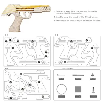 Deviņi pārsprāgt Gumiju Pistoli, Rotaļu 3D Koka Puzles Mehāniskā Modeļa Komplekts DIY Celtniecības Mašīnas Gumijas Joslu, Rotaļu Pistole