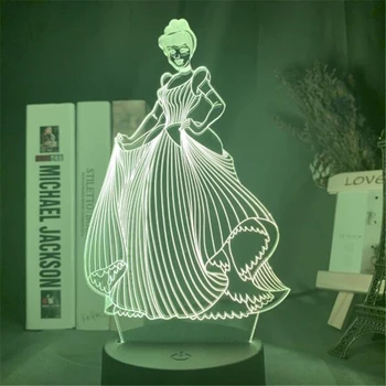 Disney 3D Vizuālo Lampas Attēls Princese Alise Pelnrušķīte Jasmīns LED Nakts Gaisma Akrila Ilūziju, Galda Lampa, Mājas Dekors Bērniem Rotaļlietas
