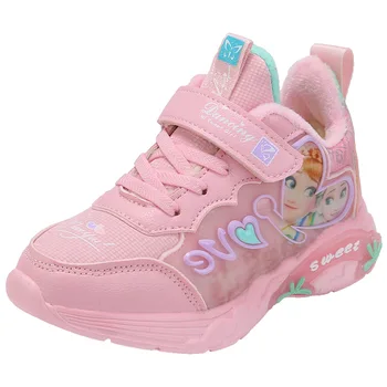 Disney bērnu multfilmas saldēti princese meitene soft-soled ikdienas kurpes, sporta apavi plus samta silts studentu sporta apavi