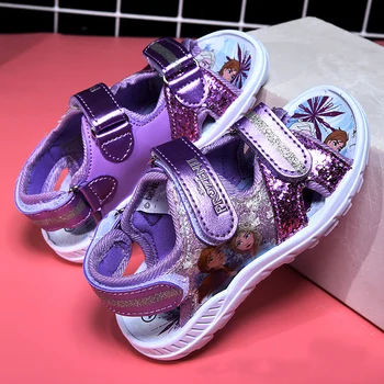Disney saldēti 2 violeta meiteņu sandales ar neslīdošu ādas kurpes Karikatūra kurpes Eiropā izmērs 25-30