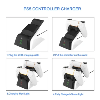 Duālais Lādētājs DualSense Charging Dock Stacija ar LED Indikatoru MUMS Kontaktdakšu MAIŅSTRĀVAS Adapteris PlayStation 5 PS5 Bezvadu Kontrolieris