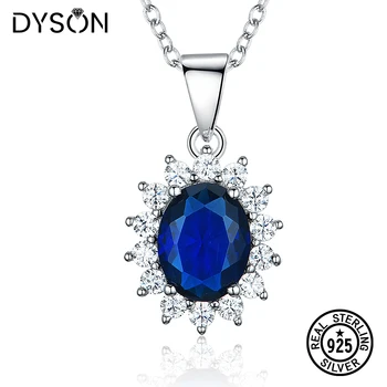 Dyson 925 Sterling Sudraba Kaklarotas Sievietēm Diana Izveidots Blue Sapphire Britu Karaliskās Kāzas, Kulons, Kaklarota, Smalkas Rotaslietas