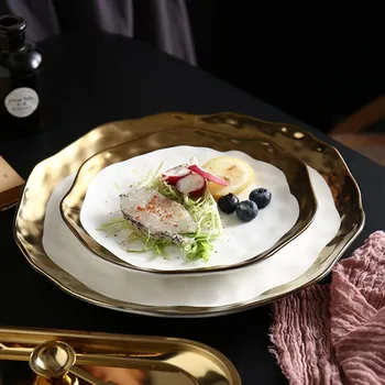 Eiropas Stila Zelta Pusē White/Black Plate Retro Galda Matēts Steiks Ēdiens, Deserts Paplātes Virtuves Vakariņas Plāksnes Keramikas Trauki