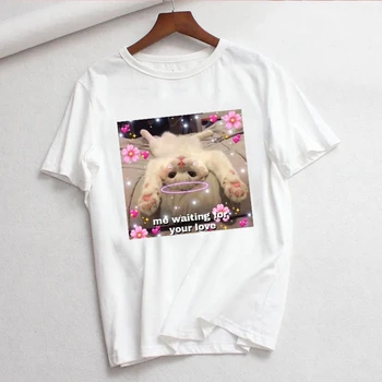 Femme T Krekls Topi Jauns Harajuku T-krekls Sievietēm Funny Kaķis Drukāt Jauki korejiešu Stilā, Lielgabarīta Tshirt Sieviešu Ulzzang krekli sieviešu