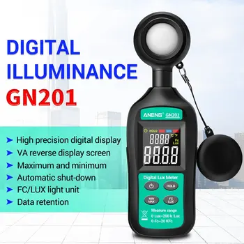 GN201 Luxmeter Digitālās Gaismas Mērītājs 200K Lux Metru Fotometrs uv Metru UV Radiometer Rokas Illuminometer Fotometrs