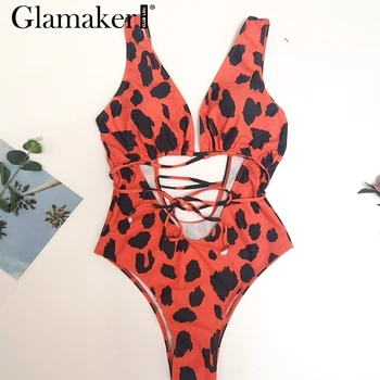 Glamaker Leopard print viengabala kostīmi peldkostīmu Pārsējs sexy Push up bodysuit vasaras Sieviešu string high cut peldkostīms, peldbikses