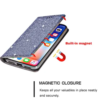 Greznība, Mirdzums Slim Grāmatas Ādas +TPU Maks Flip Tālrunis Aizsargātu Vāciņš iPhone 11 Pro Max X XR XS MAX 8 7 Plus Gadījumā Magnētisko