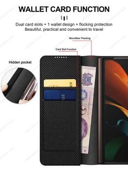 Grma Luksusa iekļautas Vegāns Ādas, Oglekļa Šķiedras Flip Case For Samsung Galaxy Z Fold2 Reizes 2 Mapi 2 5G Salokāms Tālruņa Vāciņu