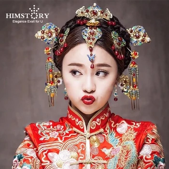 HIMSTORY 11pcs Retro Ķīniešu Kāzu Matadatas Matu Ķemmes Piederumi Elegance, Vintage Ķīniešu Princese Matu Nūju Piederumi