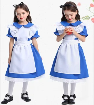 Halloween Bērniem Meiteņu Anime Zilā Puse Kleita Alise Sapnis Bērnu Māšele Belle Meitene, Lolita Cosplay Kostīms