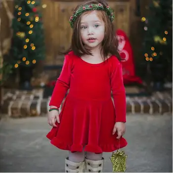 Infant baby toddler meitenes, zelta loki Ziemassvētki kleita bērniņi pirmo jaunā gada kleitu mīksta samta ins modes apģērbi