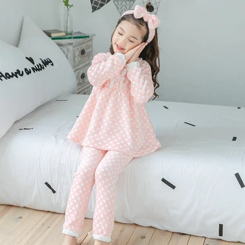 JAUNAS Ziemas Bērnu Polka Dot Pidžamas Meitenēm Loungewear Coral Fleece Bērniem Pijamas Silts Flaneļa Sleepwear Homewear pusaudžu Pyjama Komplekts