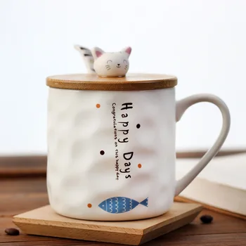 Japāņu gudrs kaķis multiplikācijas filmu radošo sieviešu keramikas trauks ar vāku piena kausa bērniem brokastis kausa biroja kafijas tasi