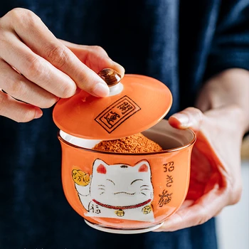 Japāņu stila Roku apgleznoti Multi-krāsu Laimīgs Kaķis Keramikas Garšvielas Pot Dāvanu Kastē Virtuves Home Dāvanu Sāls Pipari Pudeli Cukura Trauks