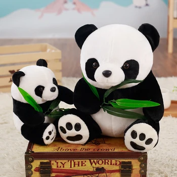 Jauki Ķīnas panda Plīša Rotaļlietas Sēžot Turiet bambusa Mīksto Dzīvnieku Pildījuma Spilvens Lelle bērniem Dzimšanas diena Ziemassvētku Dāvanu