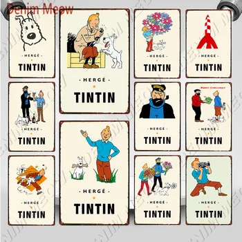 Jaunas Ielidošanas Tintin Karikatūra Vintage Metāla Plakātu Herge Tintin Noplucis Šiks Metāla zīmju Mākslas Kids Istabas Dekors Dāvanu Sienas Uzlīmes WY108